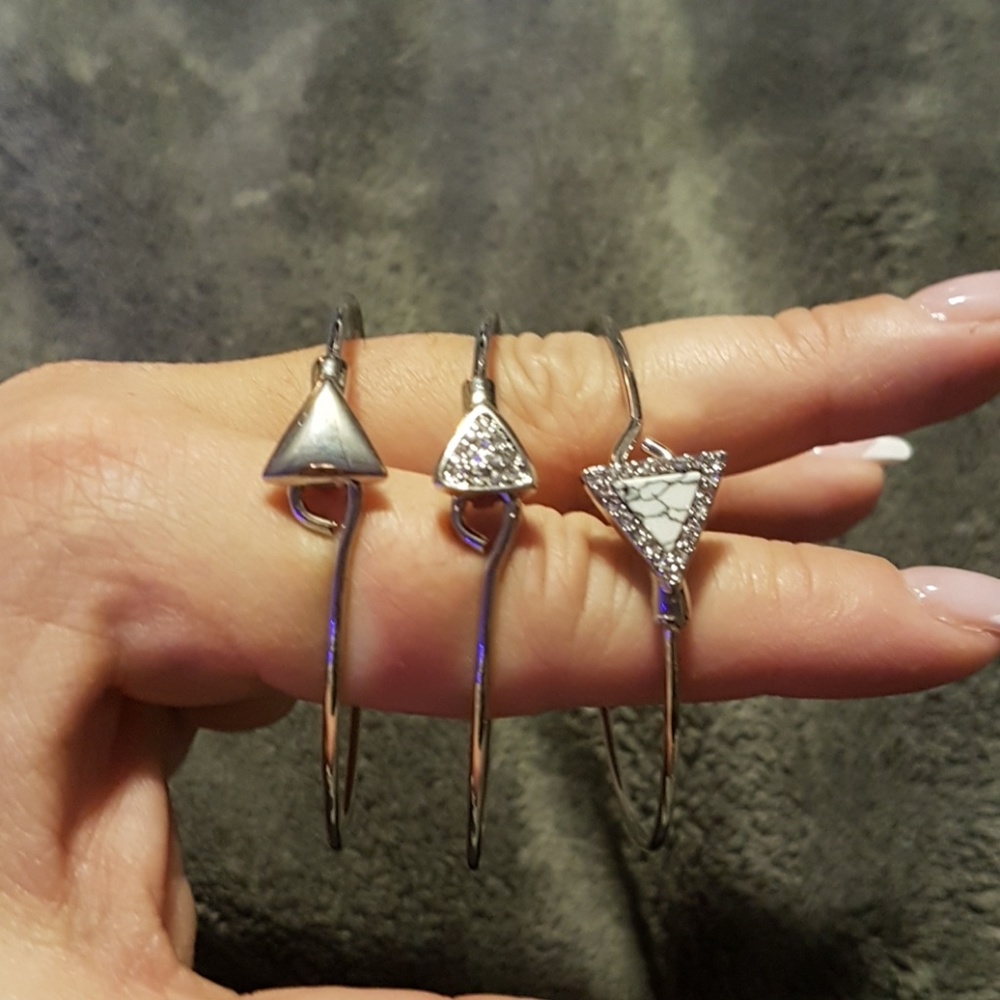 New Cute Silver 3 Bangle Bracelet Set
